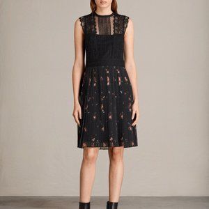 All Saints Black Floral Silk Millen Dress